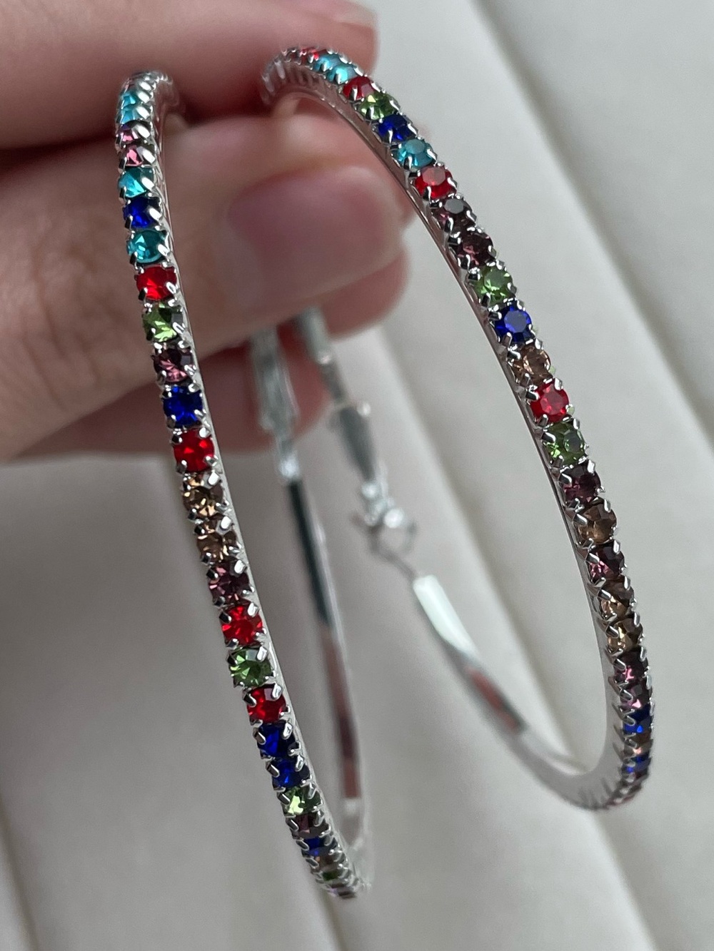 Silver Rainbow Crystal Hoop Earrings - Multicolor